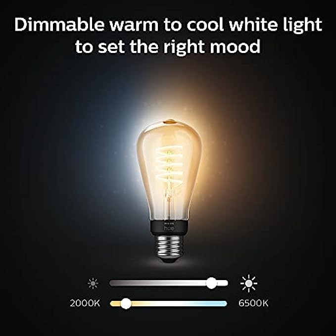 Philips Hue White Ambiance Dimmable Smart Filament ST19, Warm-White to Cool-White LED Vintage Edison Bulb, Bluetooth & Hub Compatible (Hue Hub Optional), Voice Activated with Alexa, 4-Pack