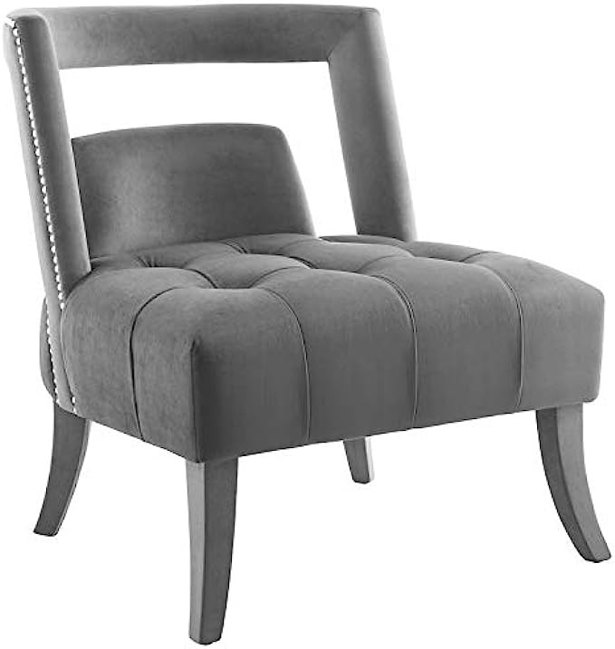Modway Honor Tufted Performance Velvet Accent Lounge Living Room Chair in Gray with Nailhead Trim
